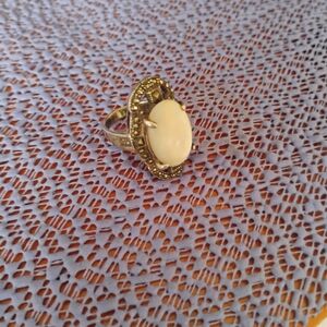 Vintage-Inspired Opal Cabochon Statement Ring - White Opal